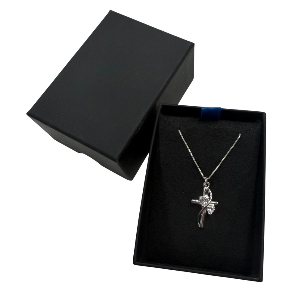 4rocks Sterling Silver Faith Hope Love Heart Cross Necklace New